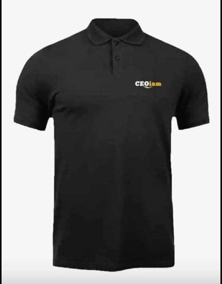 Black CEOiam polo shirt with the CEOiam logo on the chest